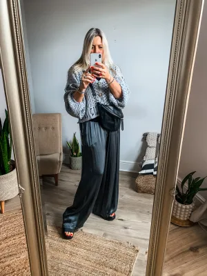 Silk Blend Wide Leg Trousers