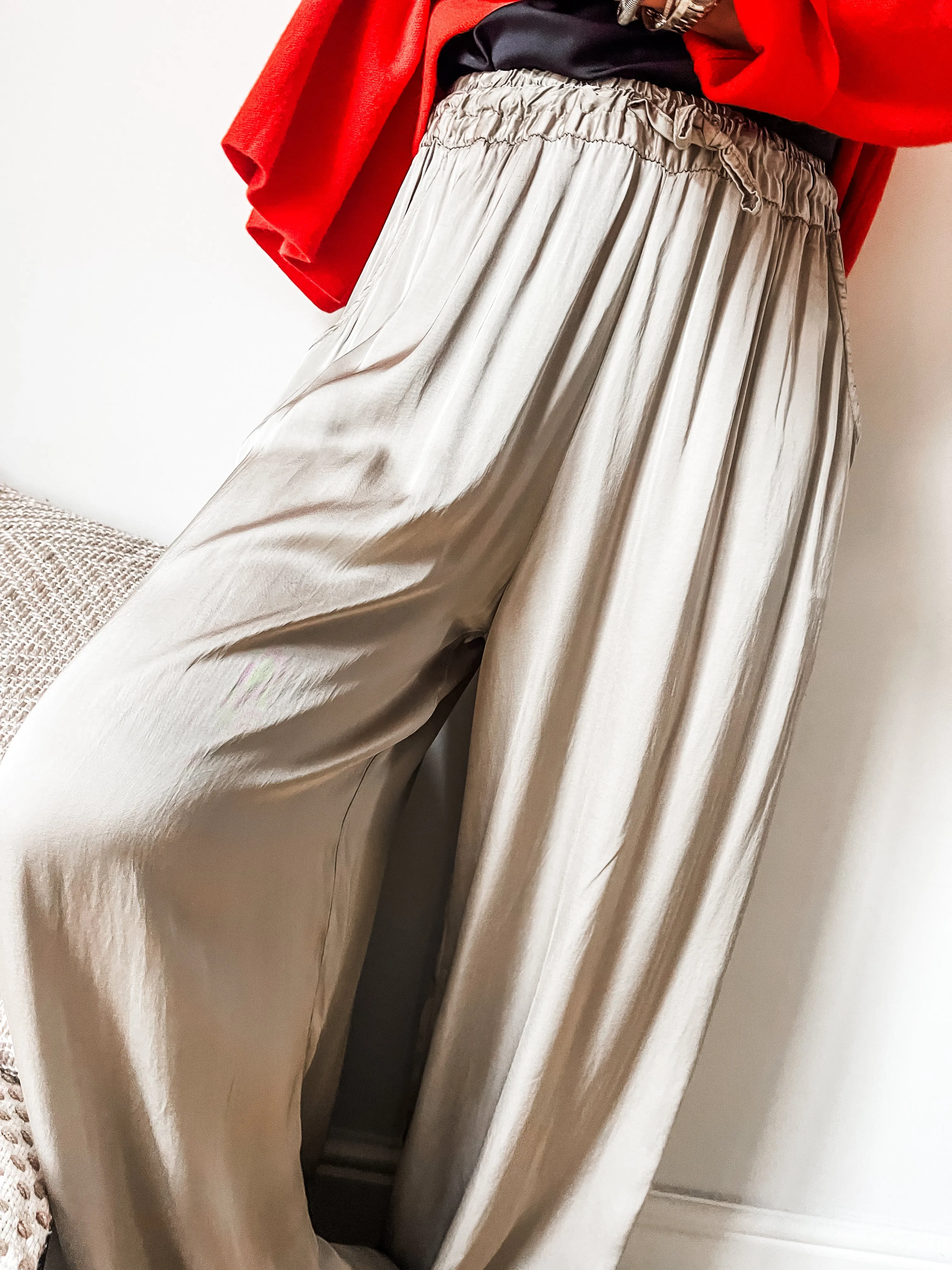 Silk Blend Wide Leg Trousers