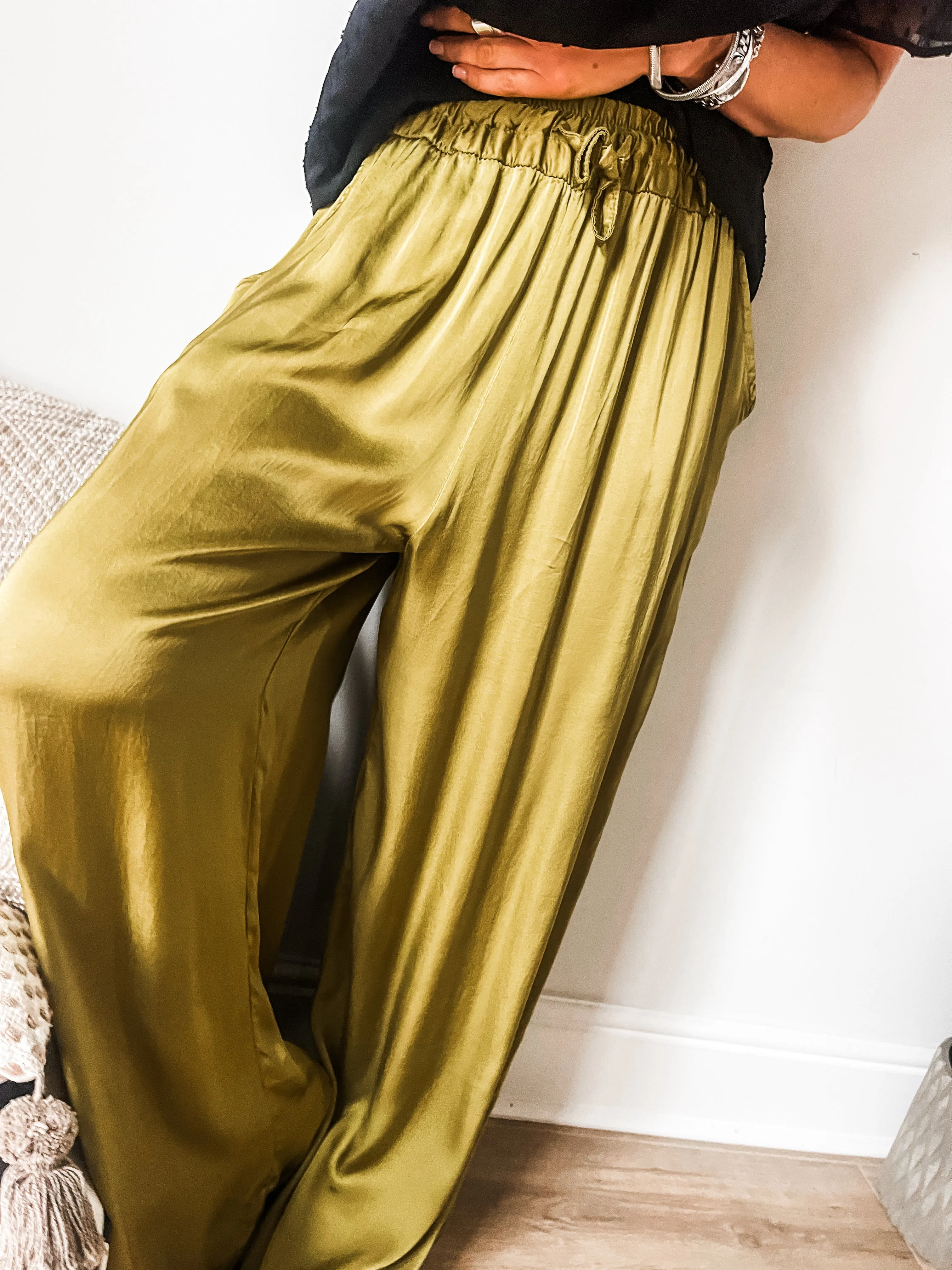 Silk Blend Wide Leg Trousers