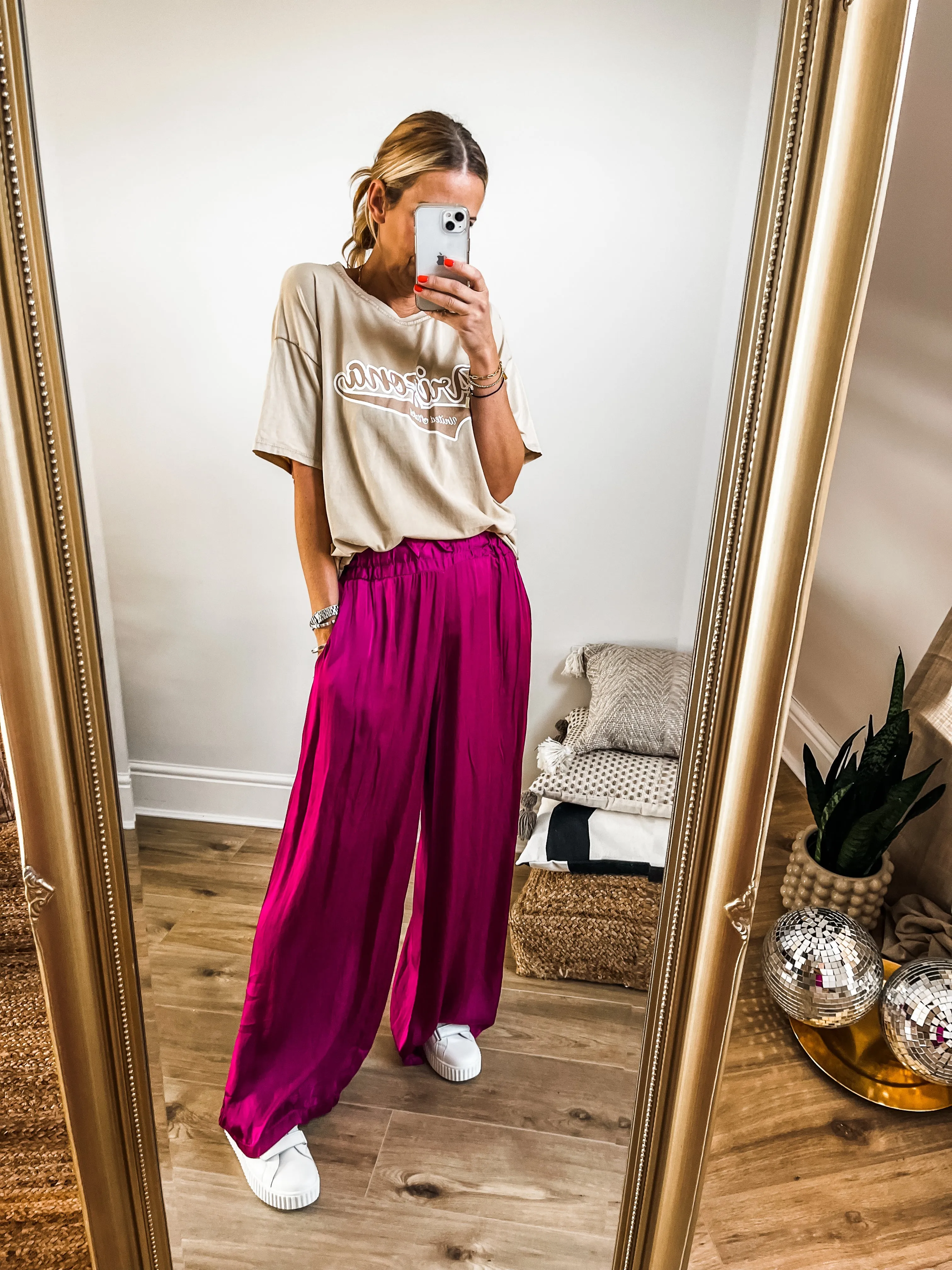 Silk Blend Wide Leg Trousers