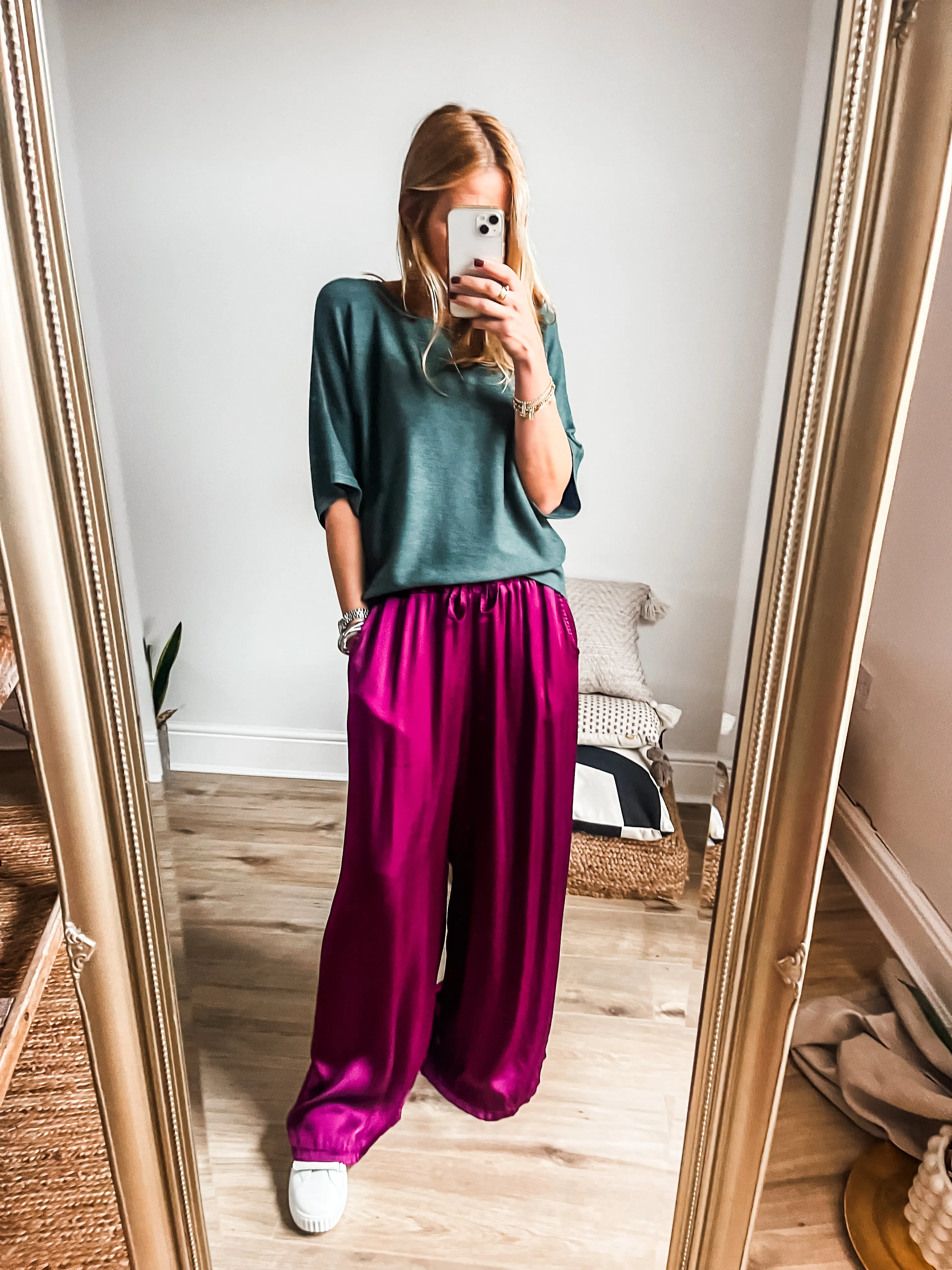 Silk Blend Wide Leg Trousers