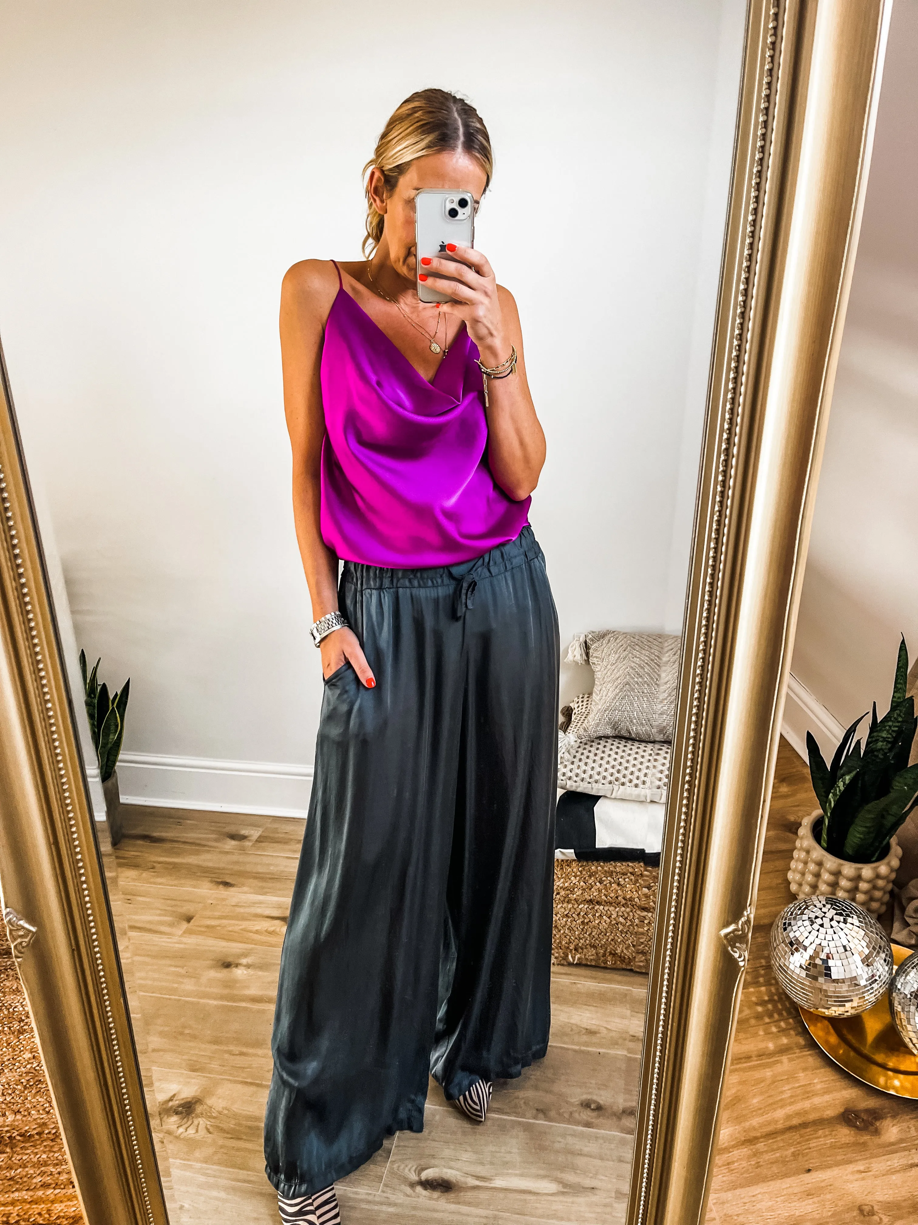 Silk Blend Wide Leg Trousers