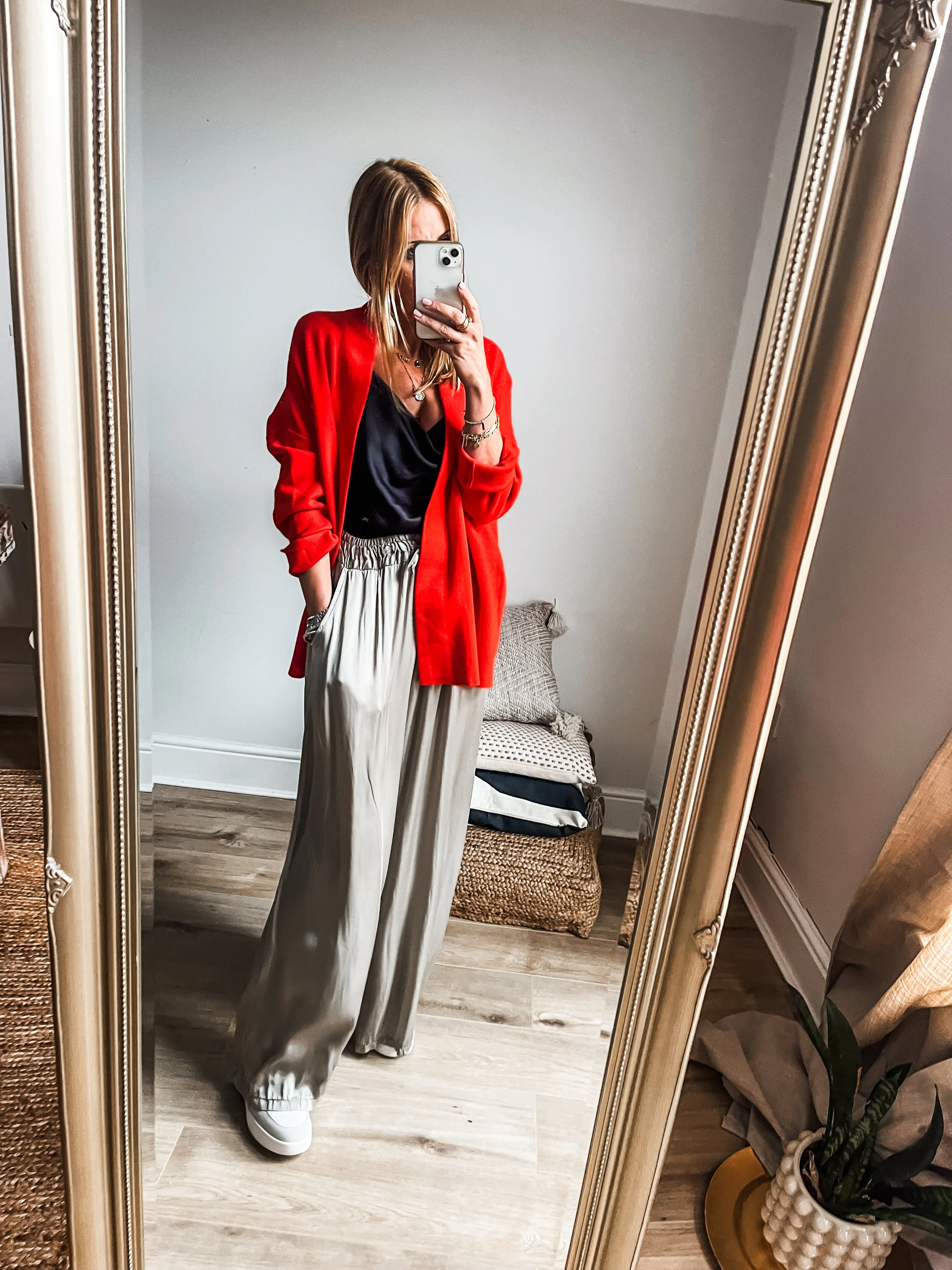 Silk Blend Wide Leg Trousers