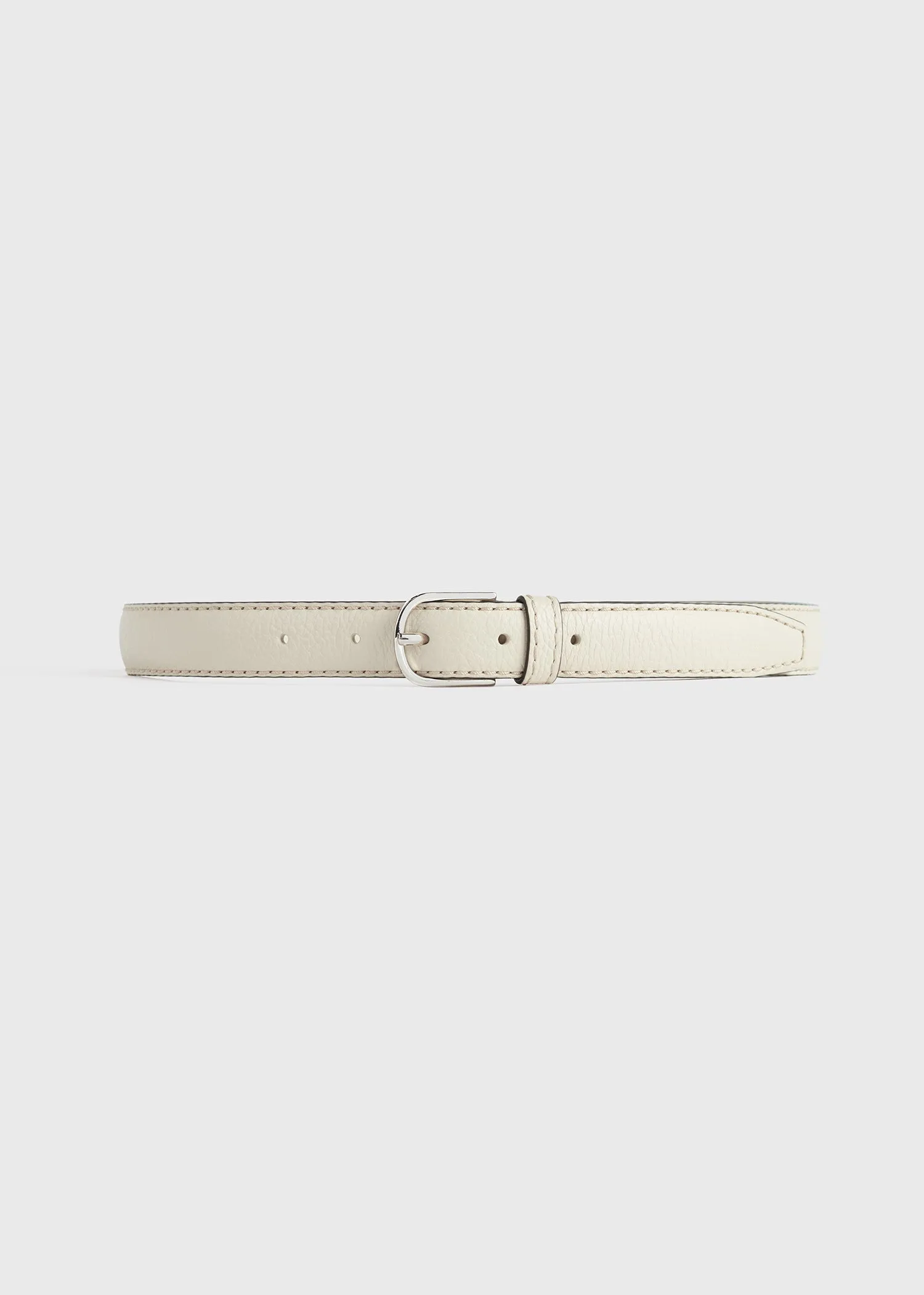 Slim grained-leather trouser belt milk