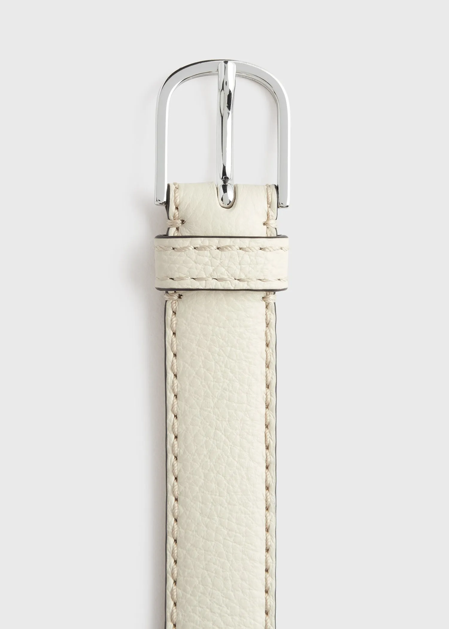 Slim grained-leather trouser belt milk