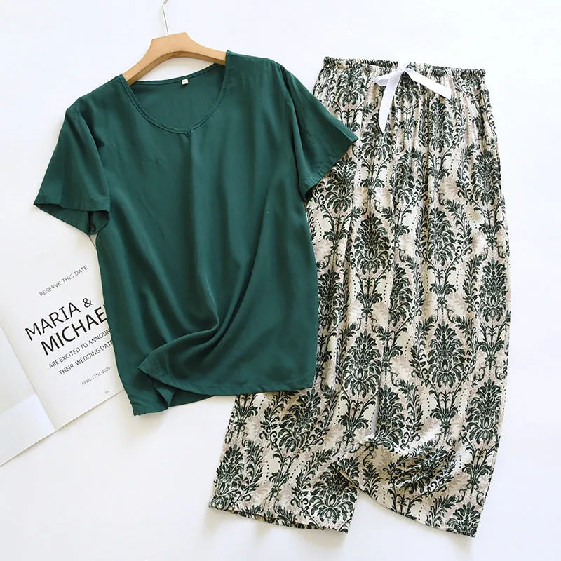 Solid Dark Green 100% Soft Cotton Wide Leg Pajama Set