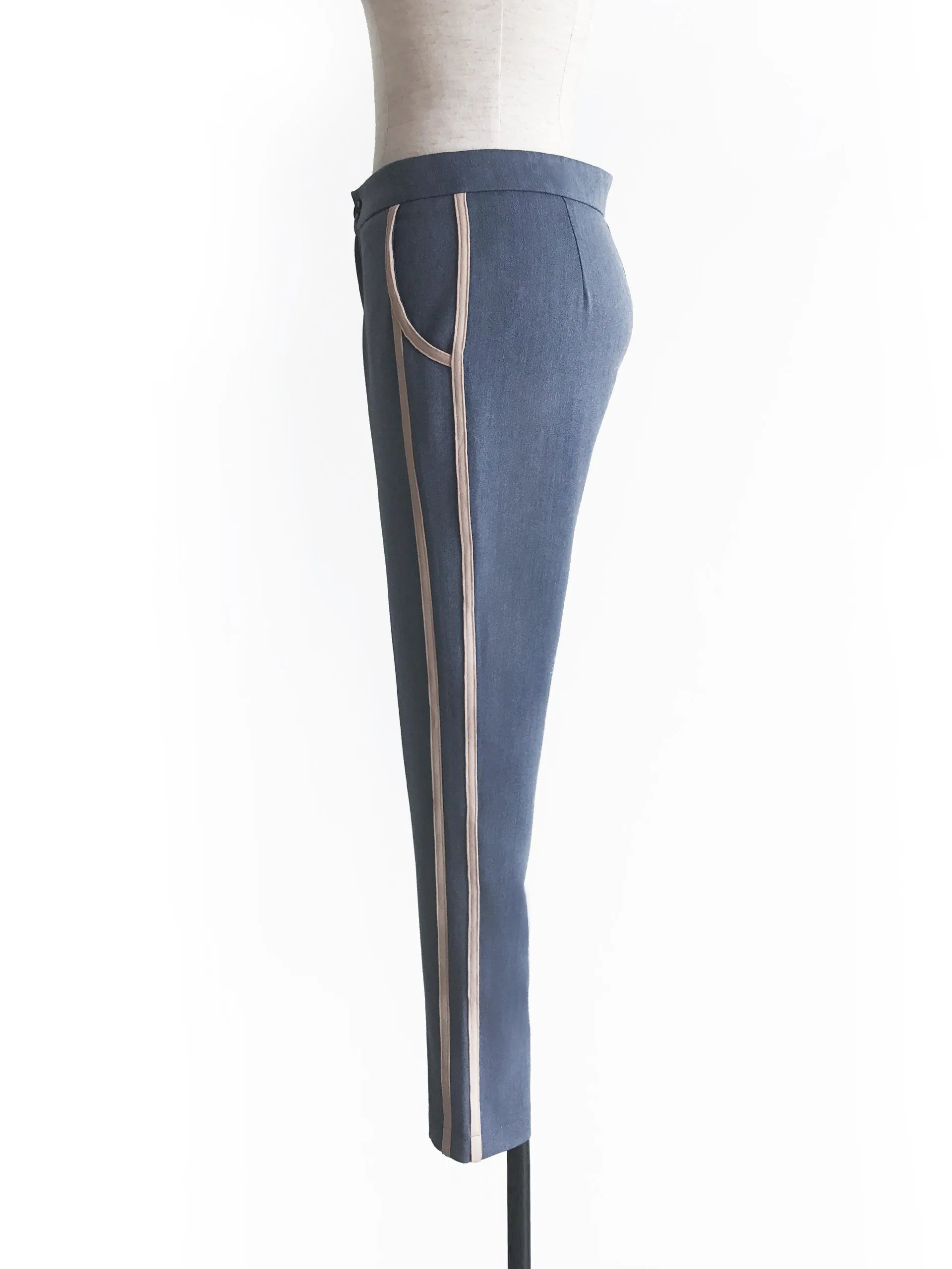 SPECIAL! Grey Side Ribbed Trims Skinny Trousers