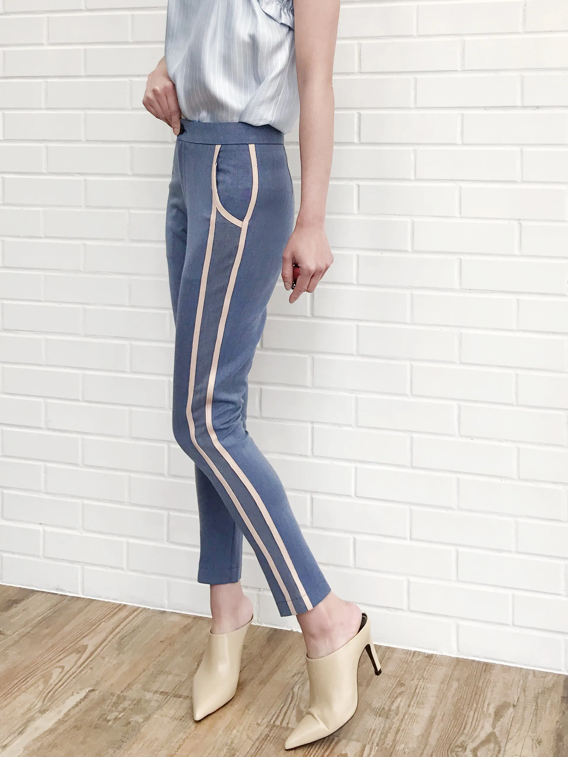 SPECIAL! Grey Side Ribbed Trims Skinny Trousers