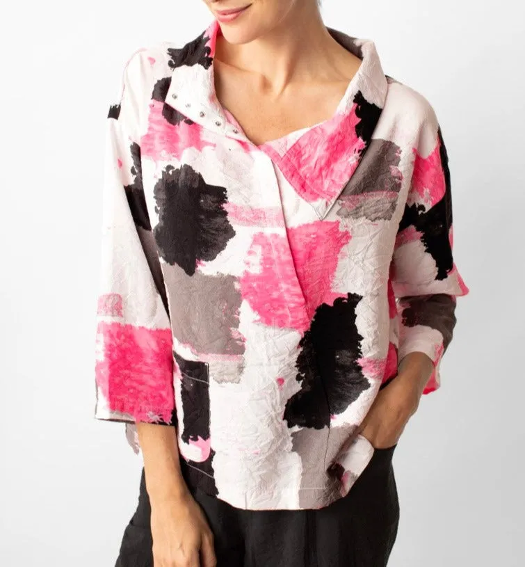 Split Neck Abstract Blouse