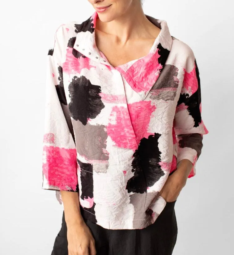 Split Neck Abstract Blouse