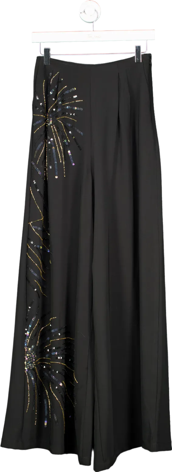 Virgos Lounge Black Embellished Wide Leg Trousers UK S