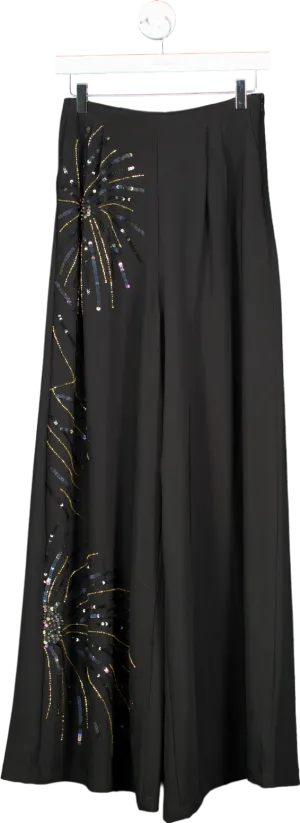 Virgos Lounge Black Embellished Wide Leg Trousers UK S