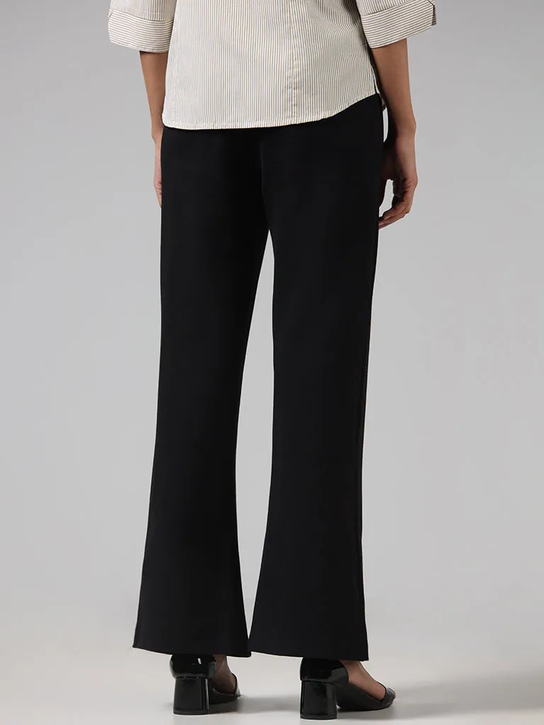 Wardrobe Solid Black Slit Ponte Trousers