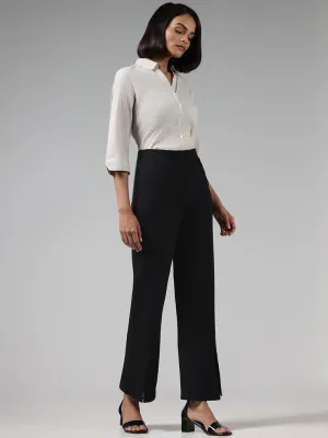 Wardrobe Solid Black Slit Ponte Trousers