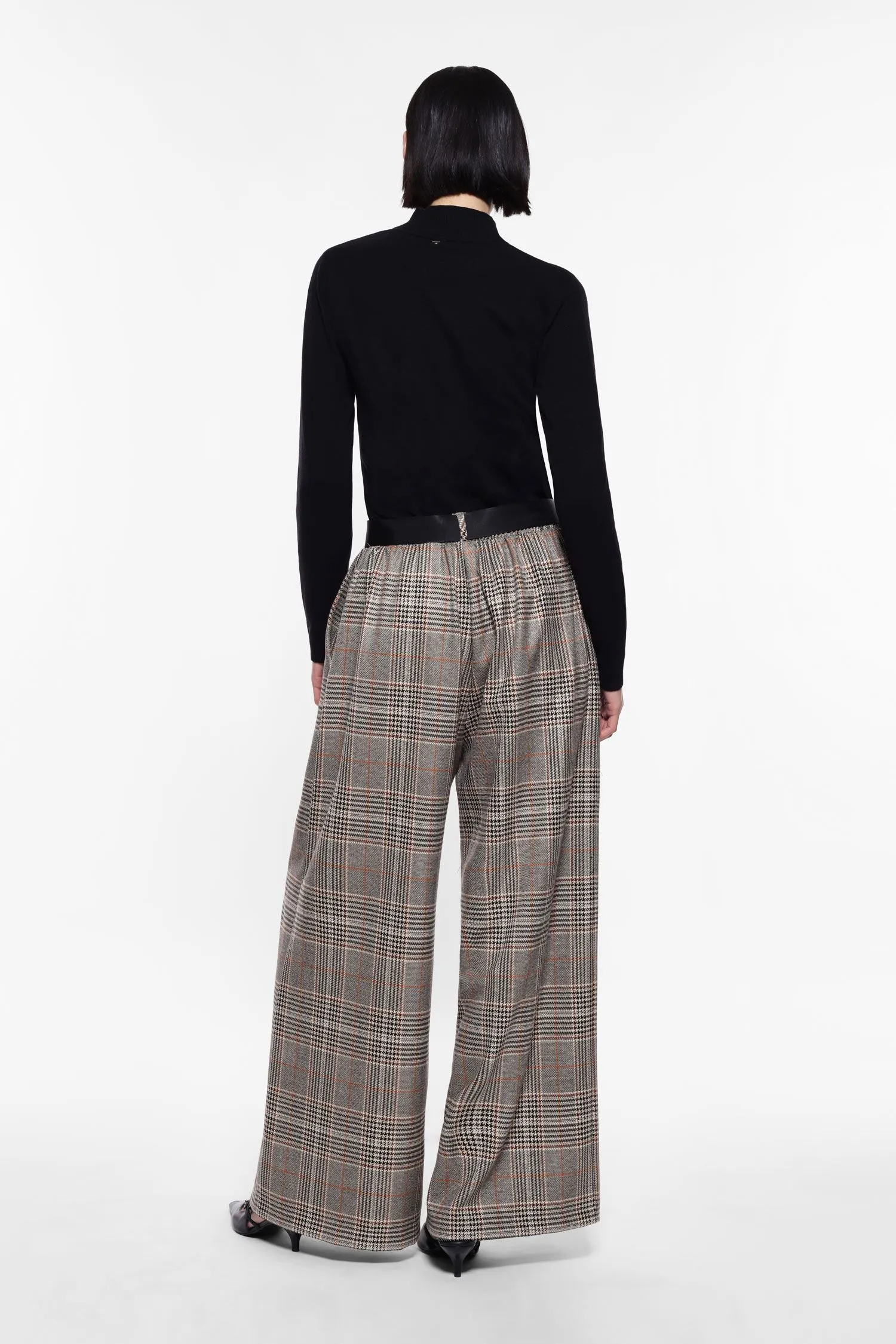 Wide Leg Check Trousers