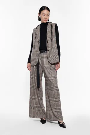 Wide Leg Check Trousers