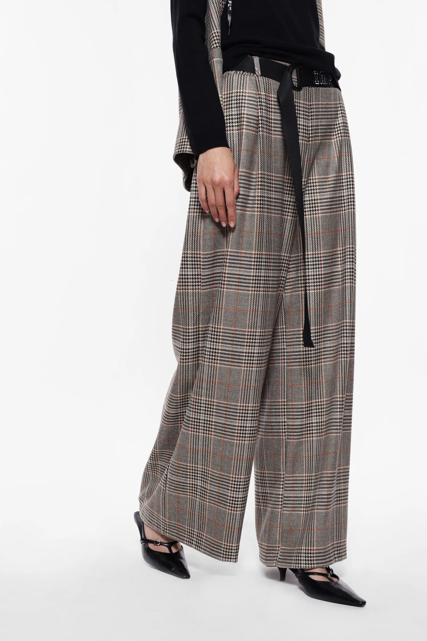 Wide Leg Check Trousers