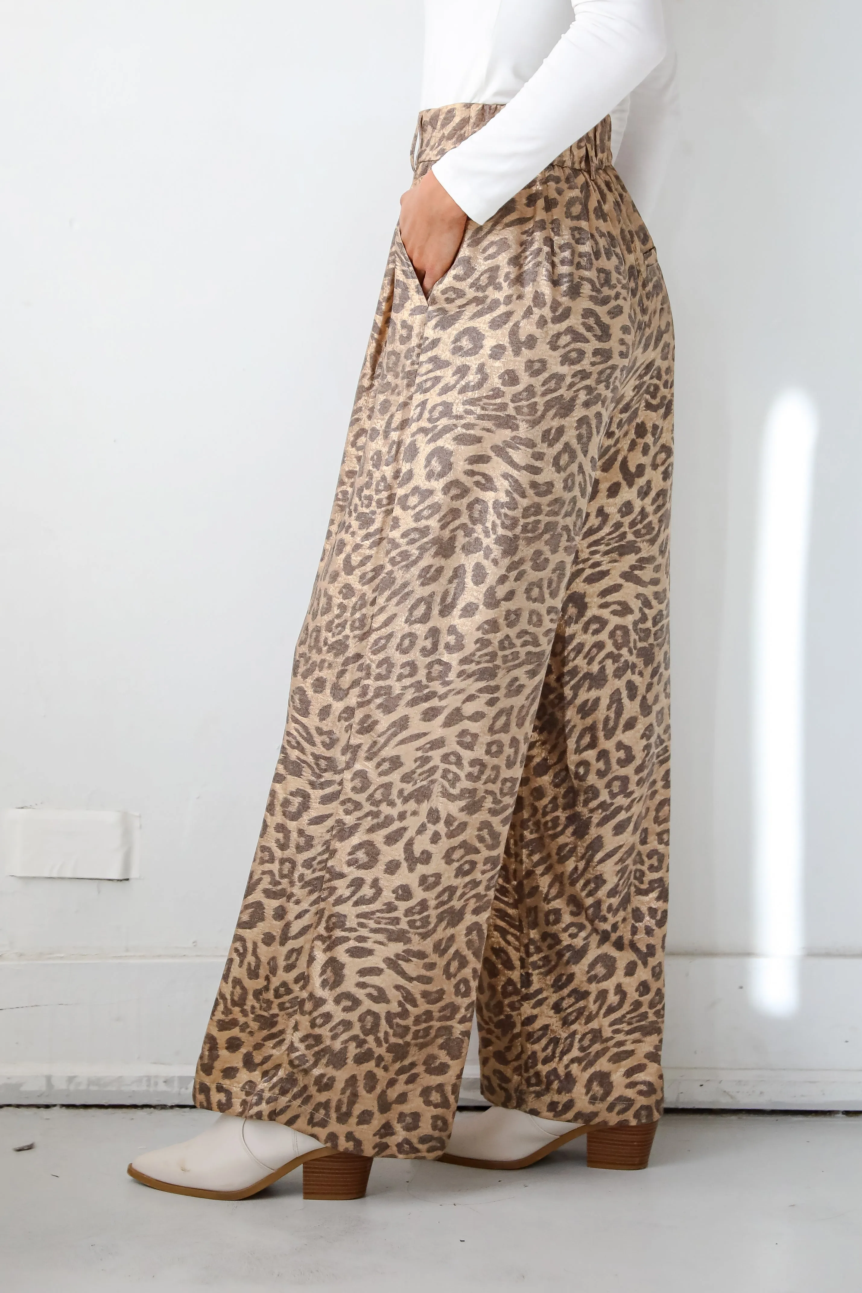 Wildly Poised Leopard Metallic Trouser Pants