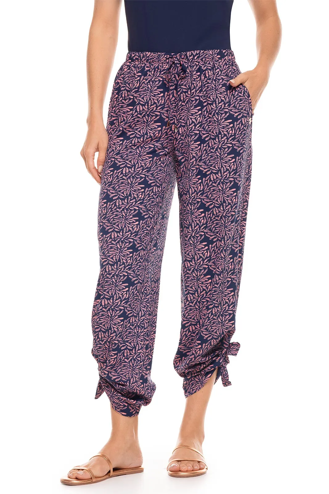 Women's Petra Wide Leg Pants  |  Peachy Pink Etched Flowers