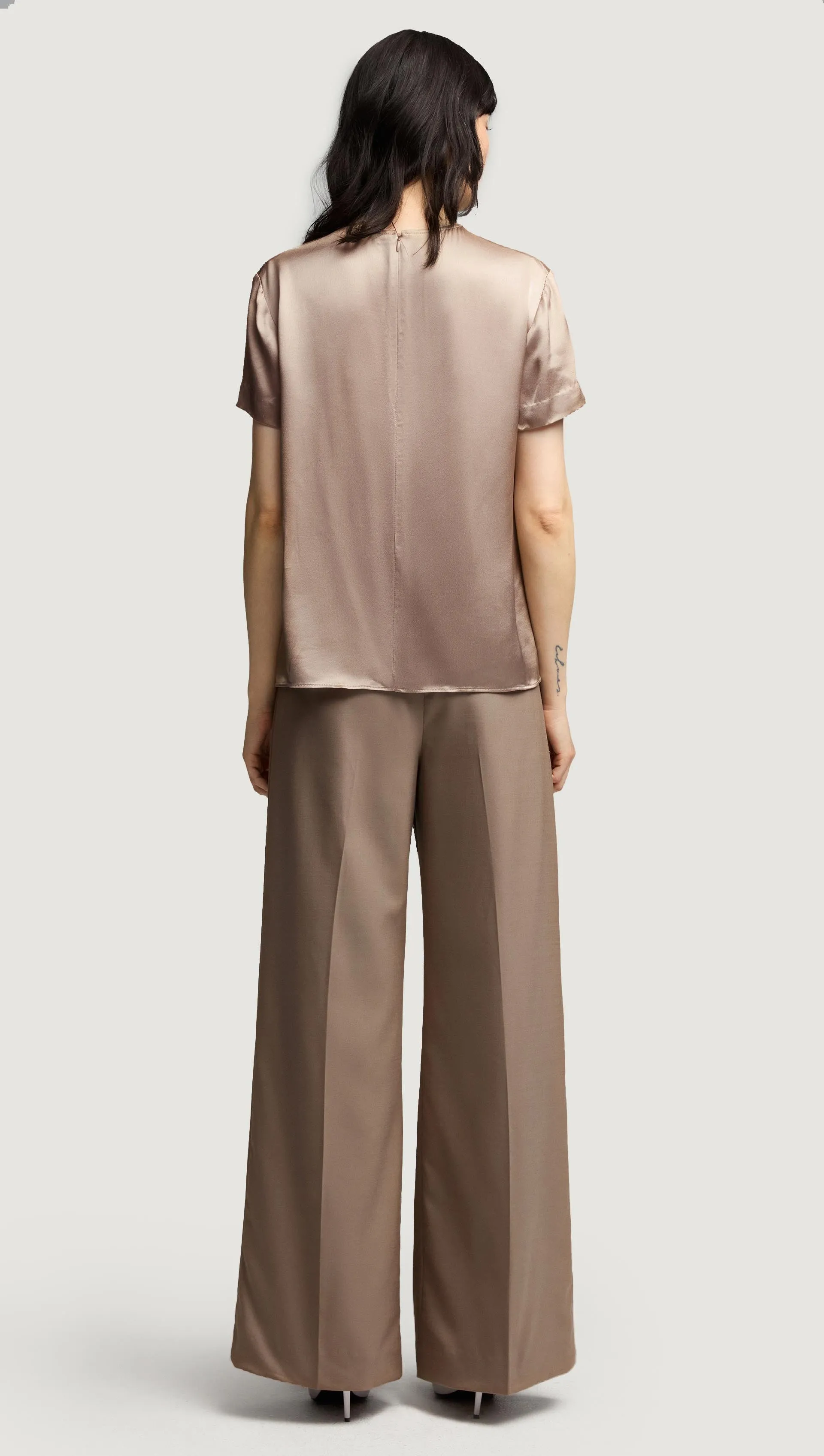 Woven Top in Viscose Satin | Taupe