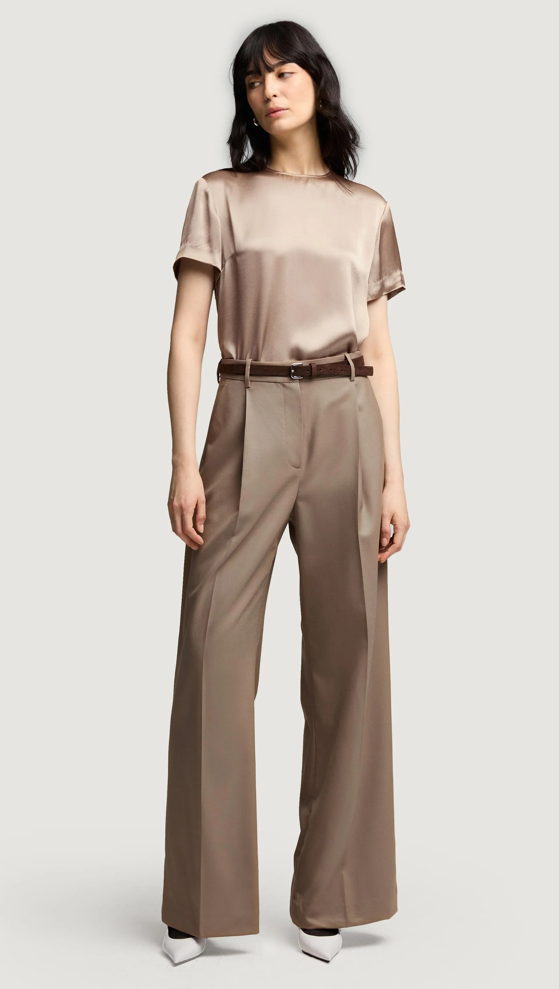 Woven Top in Viscose Satin | Taupe