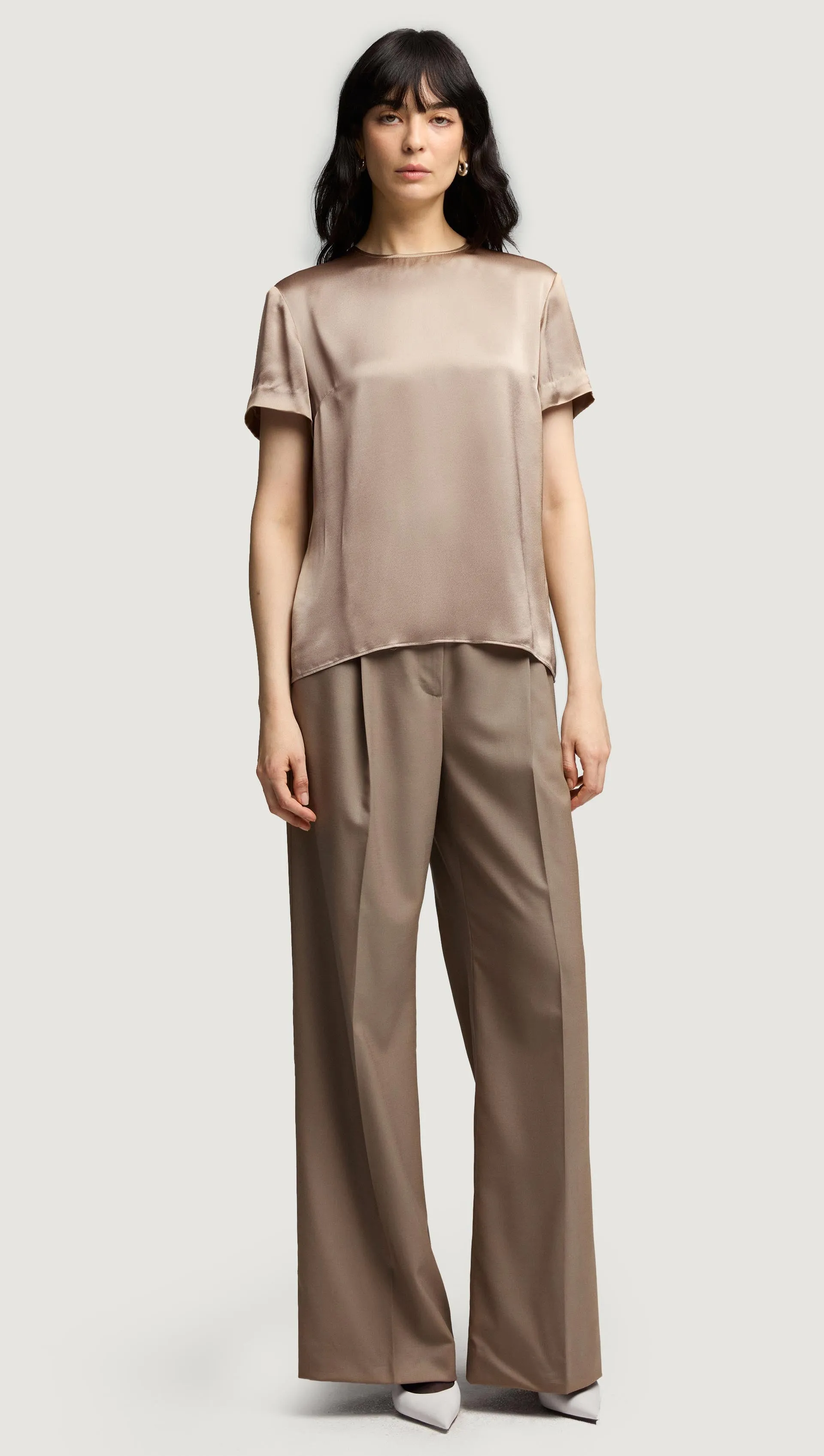 Woven Top in Viscose Satin | Taupe